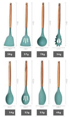 購入 高温耐性とオークハンドルで12点のシリコンキッチン用具セット online manufacture